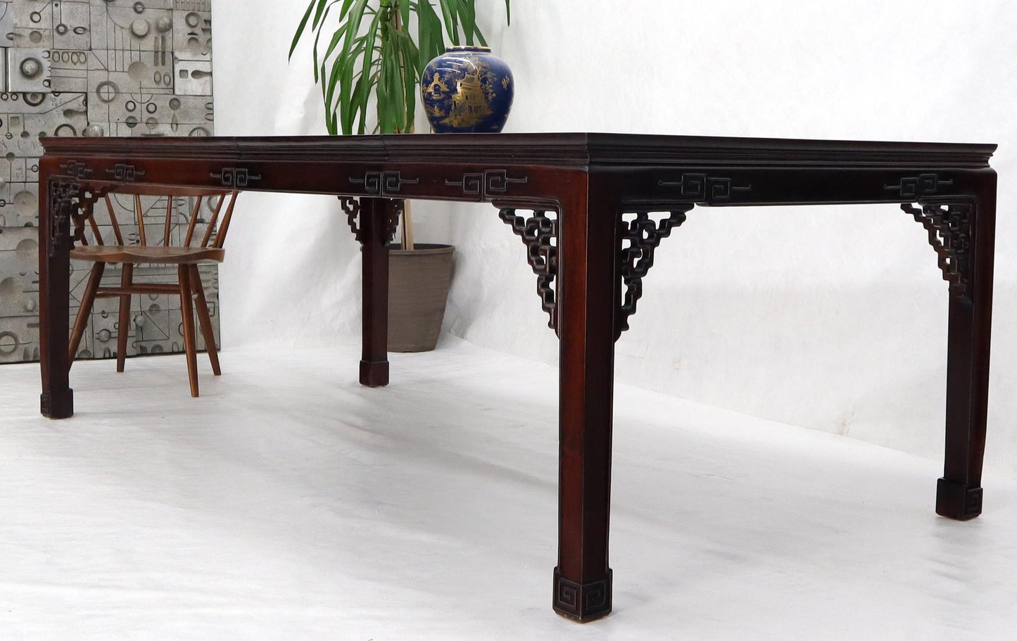 EstablishedLines Asian Chinese Chippendale Style Solid Rosewood Square Dining Table w/ 2 Bords