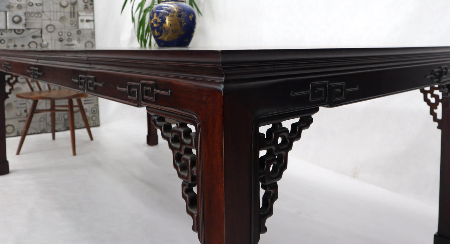 EstablishedLines Asian Chinese Chippendale Style Solid Rosewood Square Dining Table w/ 2 Bords