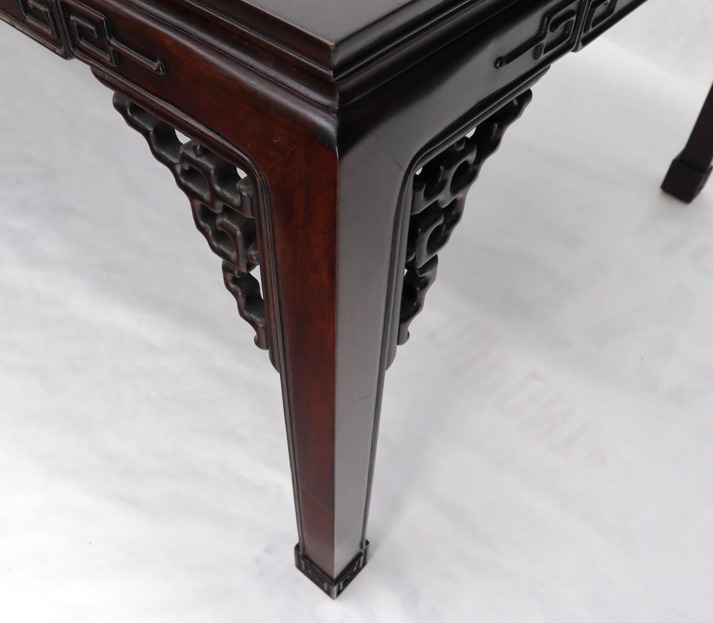 EstablishedLines Asian Chinese Chippendale Style Solid Rosewood Square Dining Table w/ 2 Bords
