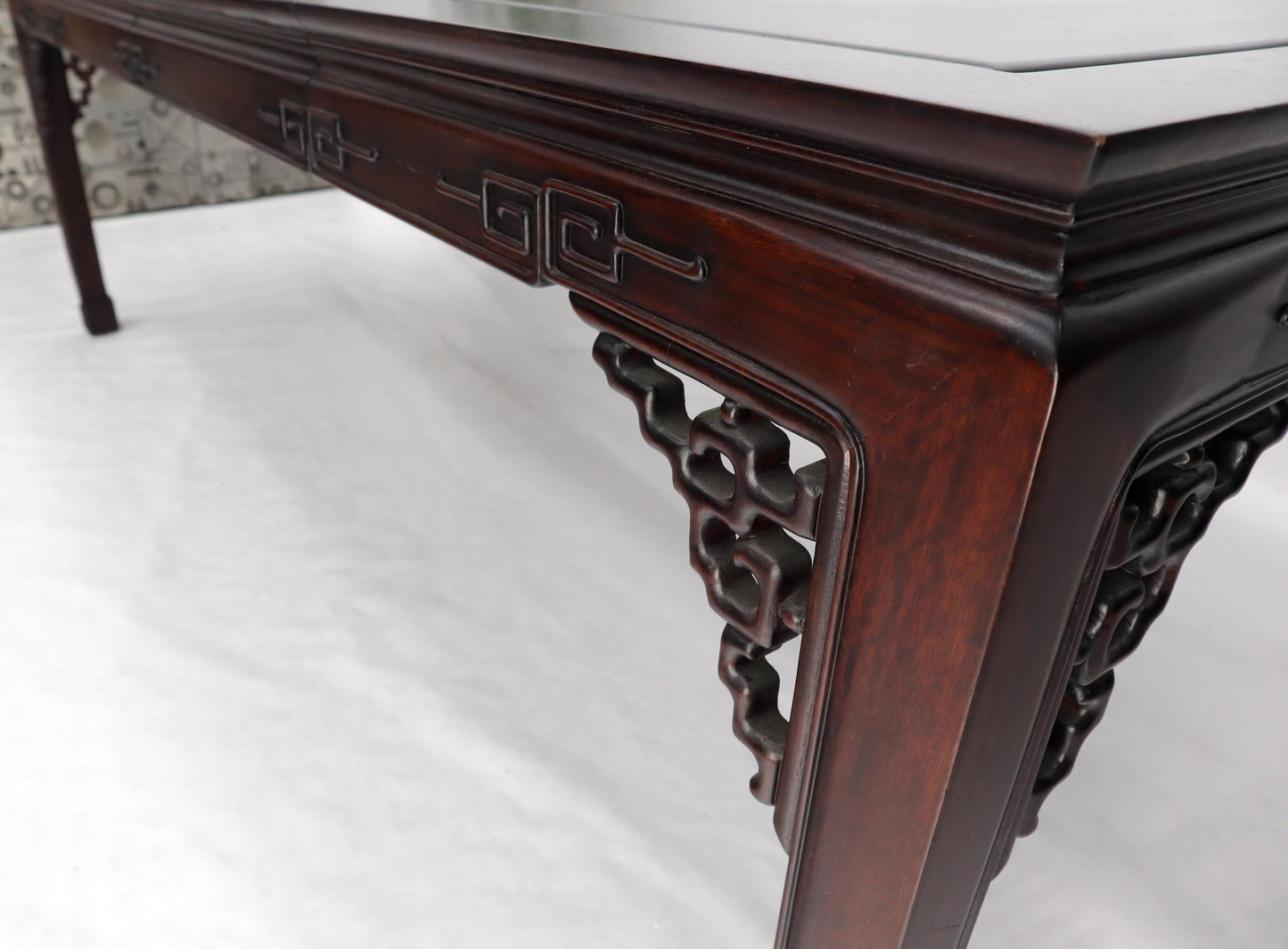 EstablishedLines Asian Chinese Chippendale Style Solid Rosewood Square Dining Table w/ 2 Bords