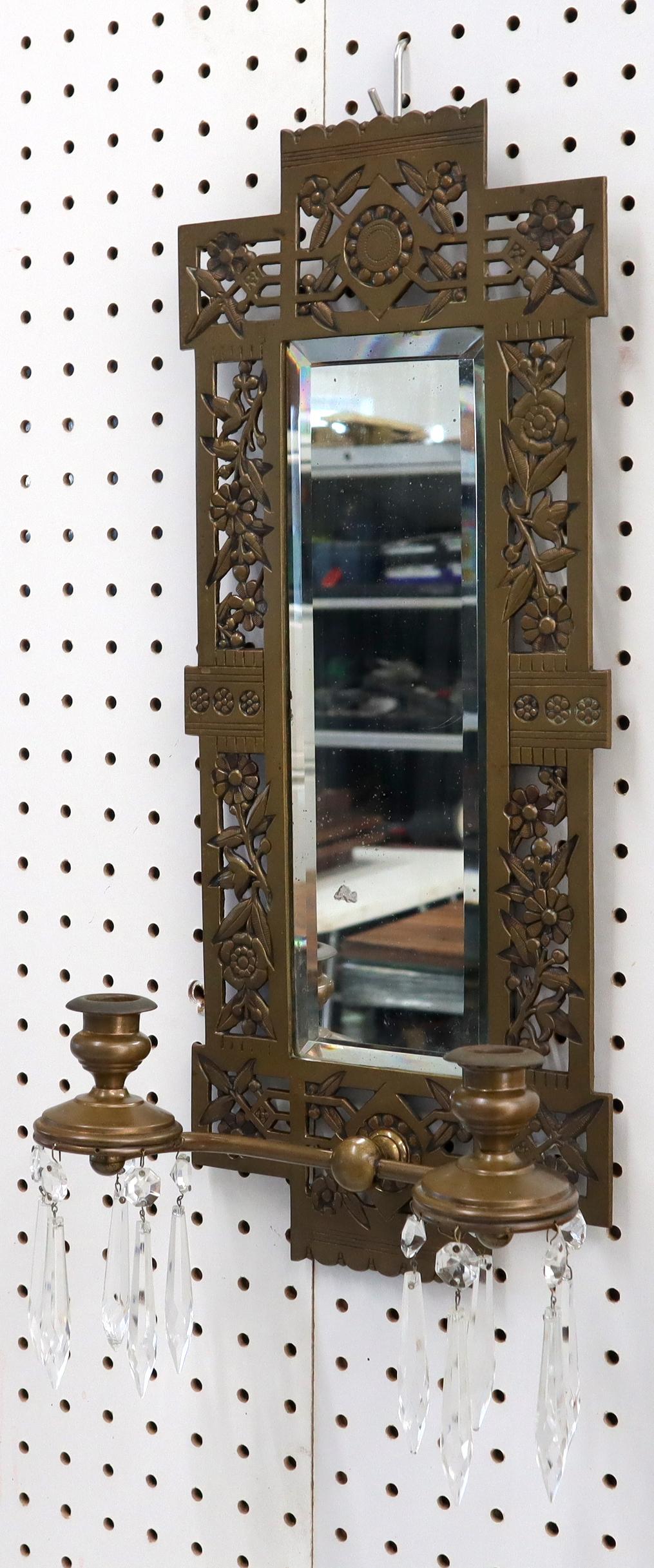 EstablishedLines Large Bronze Mirror Sconce Two Candleholders