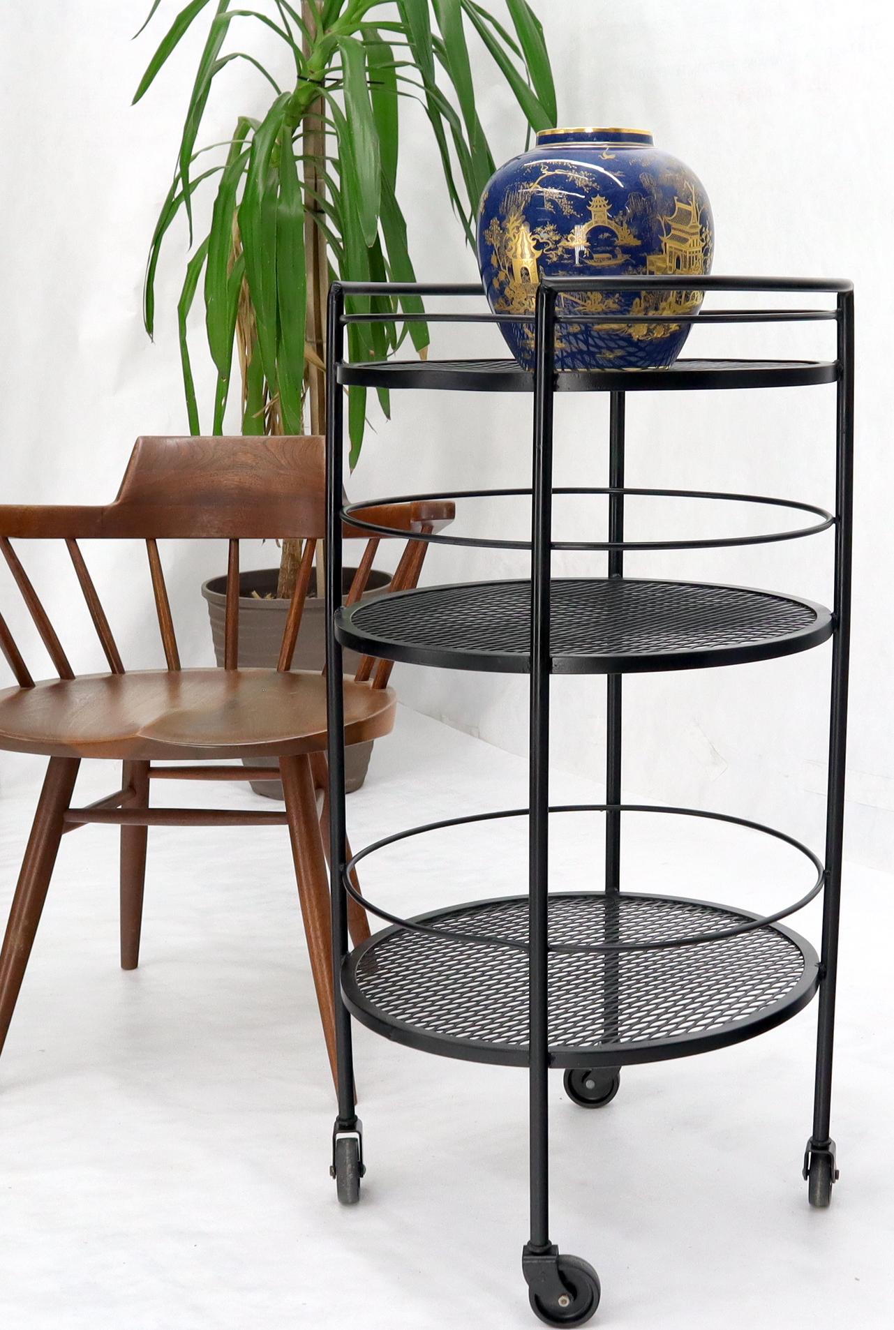 EstablishedLines Round Three Tier Perforated and Wrought Iron Metal Serving Cart Tray