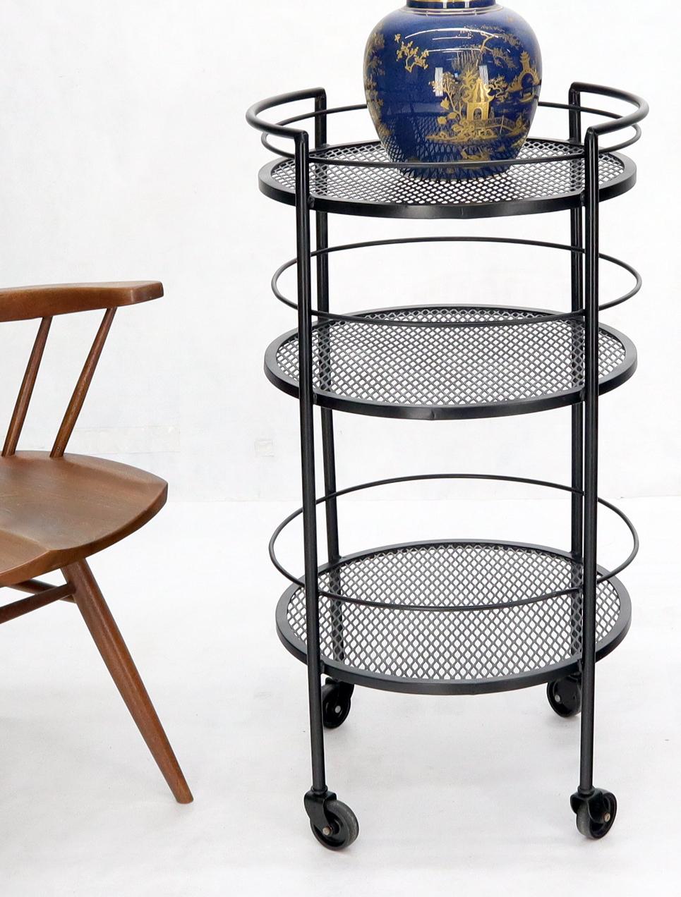 EstablishedLines Round Three Tier Perforated and Wrought Iron Metal Serving Cart Tray