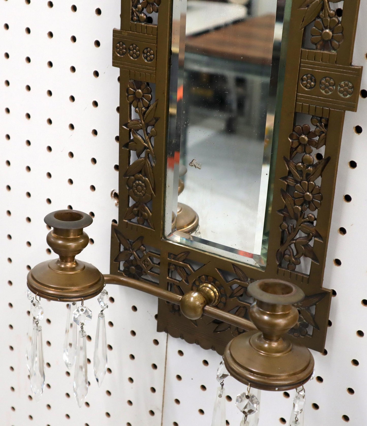 EstablishedLines Large Bronze Mirror Sconce Two Candleholders
