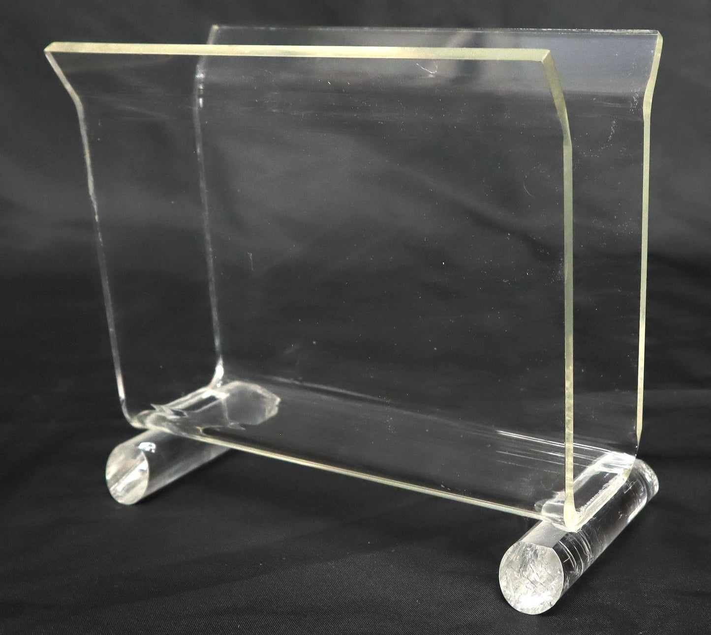 EstablishedLines Mid-Century Modern Bent Lucite & Chrome Paper Basket & Letter Holder