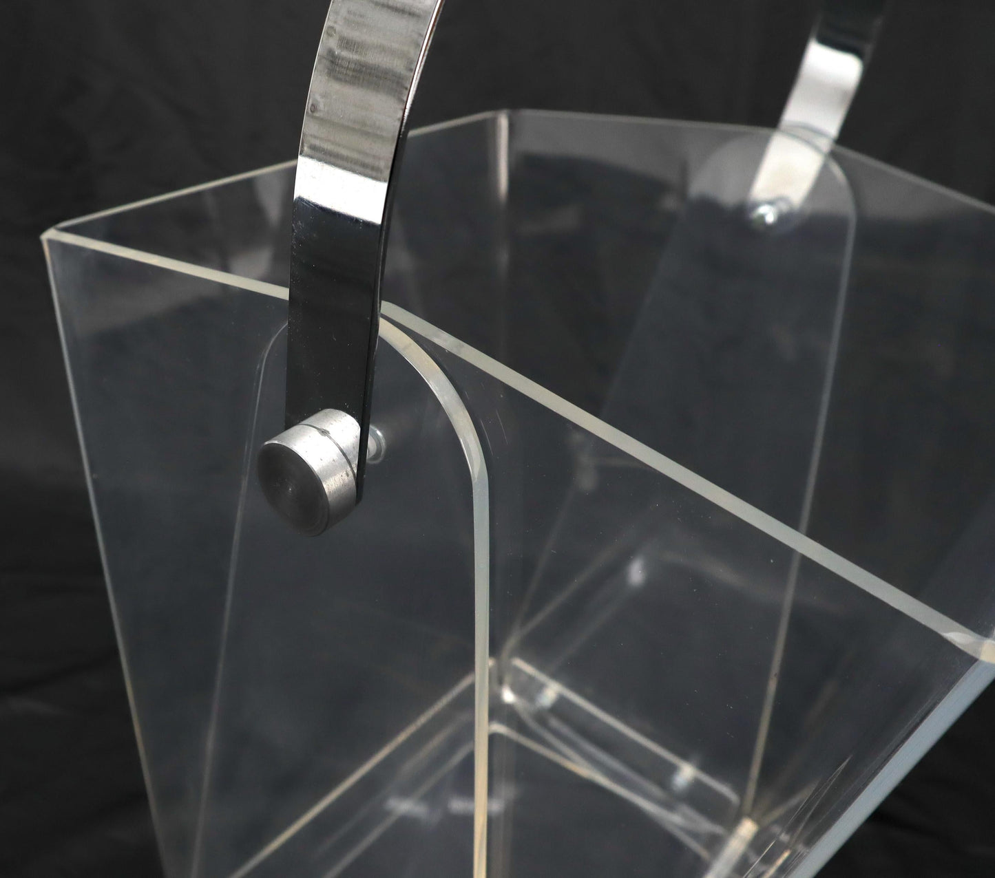 EstablishedLines Mid-Century Modern Bent Lucite & Chrome Paper Basket & Letter Holder