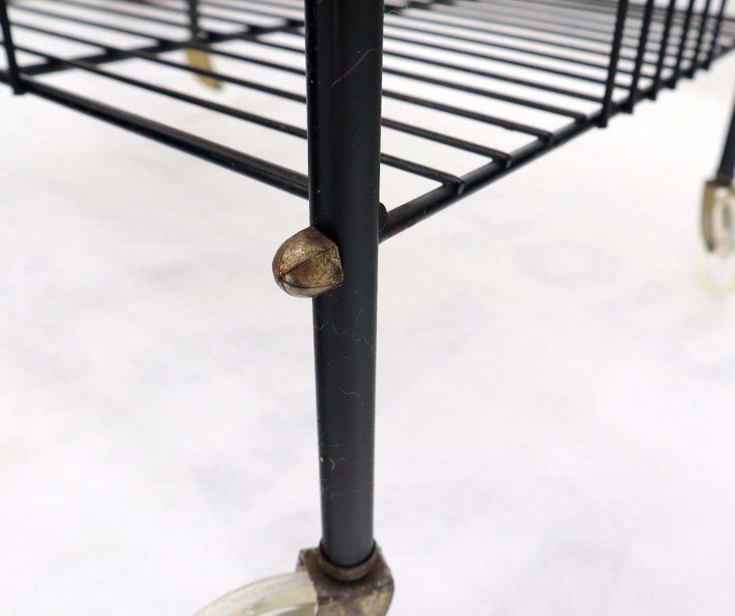 EstablishedLines Wicker & Bent Steel Mid-Century Modern Serving Cart Side Table on Wheels