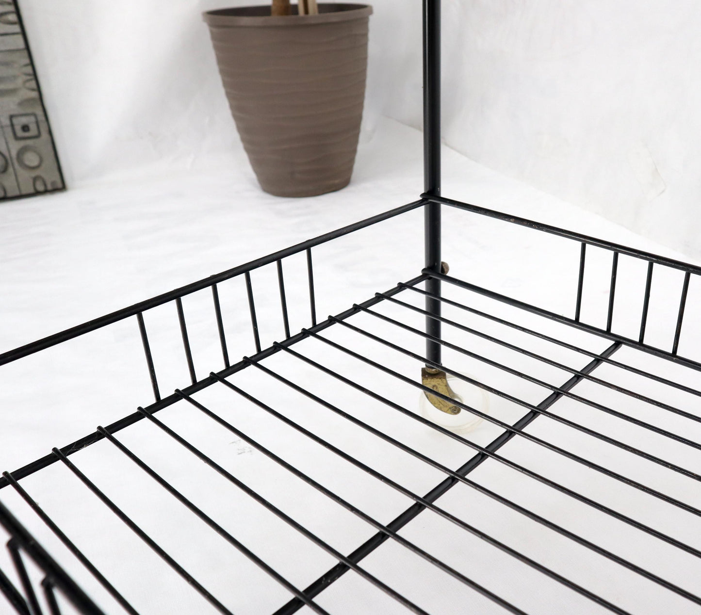 EstablishedLines Wicker & Bent Steel Mid-Century Modern Serving Cart Side Table on Wheels