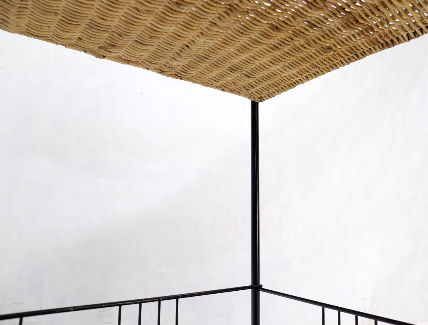 EstablishedLines Wicker & Bent Steel Mid-Century Modern Serving Cart Side Table on Wheels