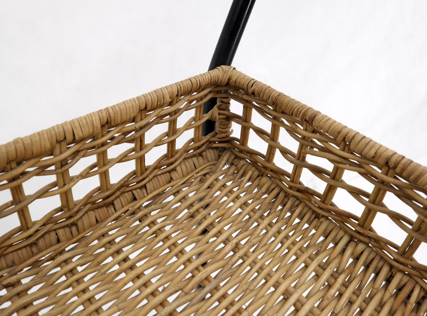 EstablishedLines Wicker & Bent Steel Mid-Century Modern Serving Cart Side Table on Wheels