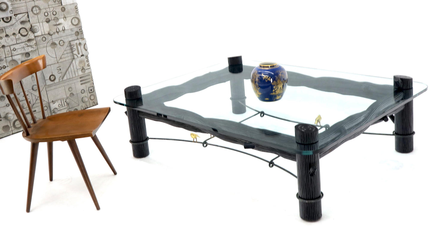 EstablishedLines Large Oversize Thick Glass Top Rectangle Coffee Table with Singing Birds