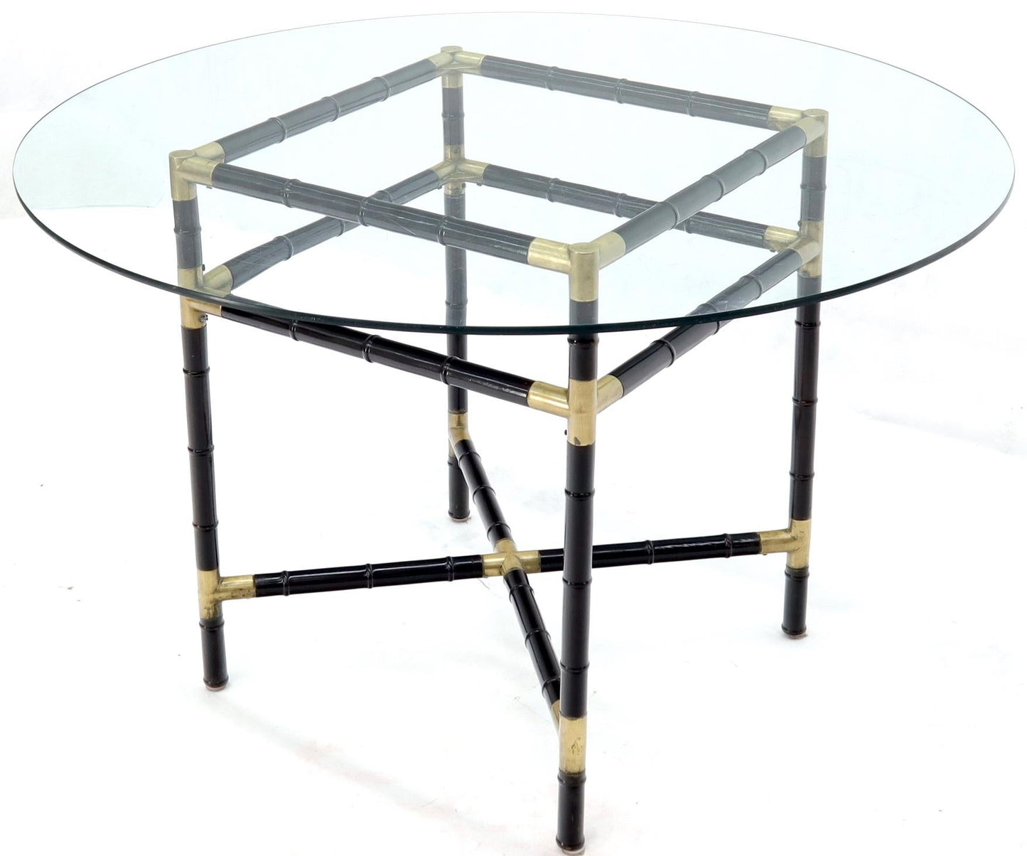 EstablishedLines Faux Bamboo Brass Glass Dining Game Table Set with 4 Chairs Billy Haines
