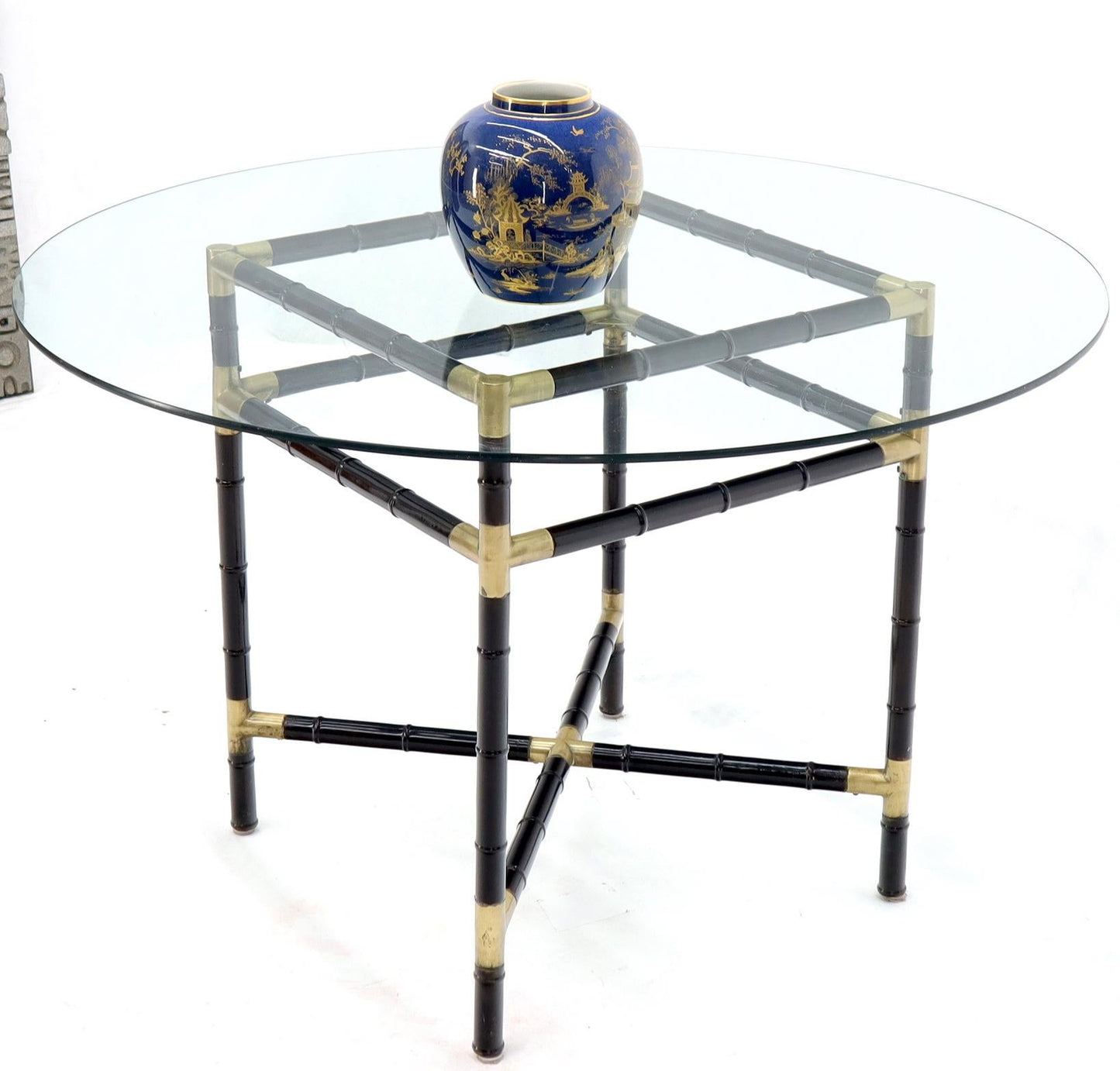 EstablishedLines Faux Bamboo Brass Glass Dining Game Table Set with 4 Chairs Billy Haines