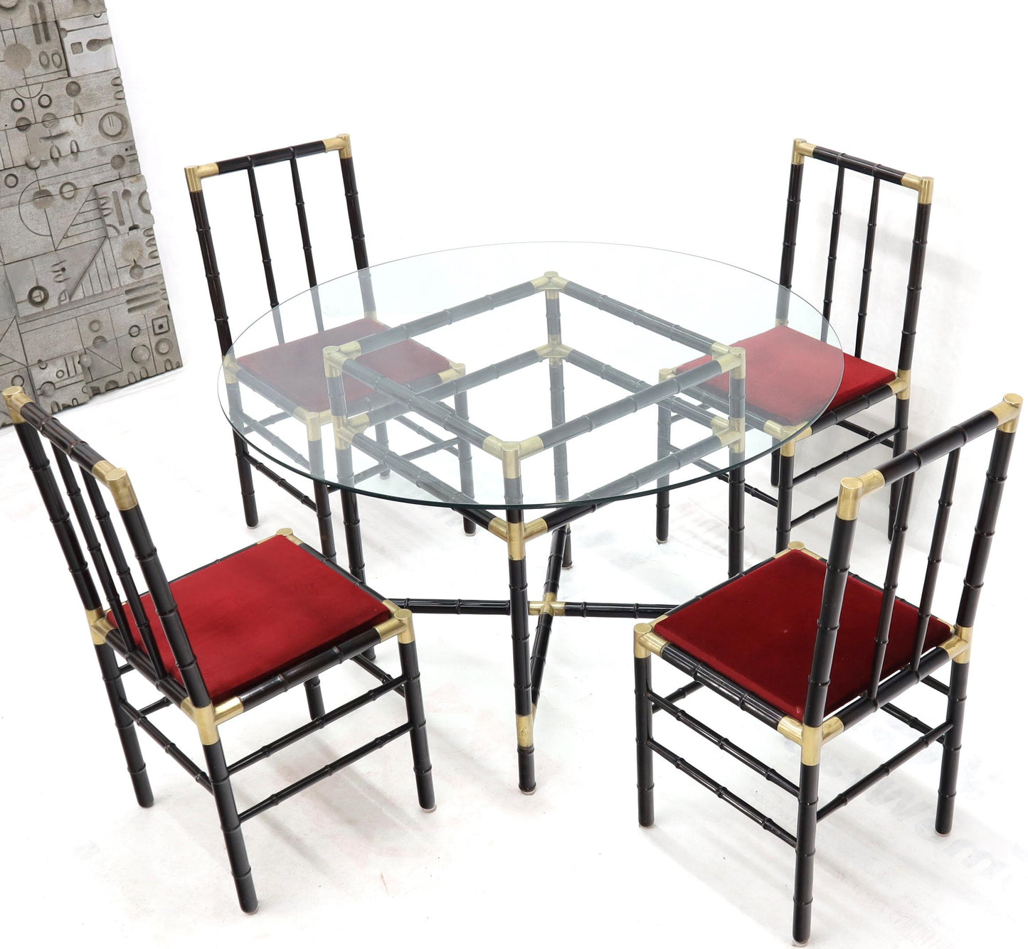 EstablishedLines Faux Bamboo Brass Glass Dining Game Table Set with 4 Chairs Billy Haines