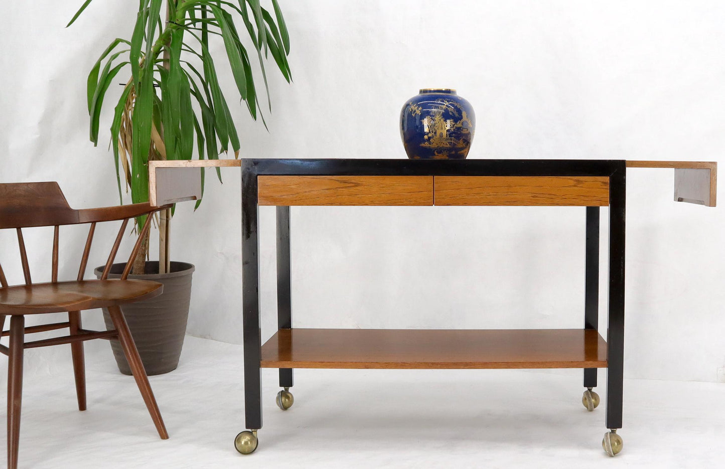 EstablishedLines Harvey Prober Expandable Rolling Serving Two Tier Cart Table Console
