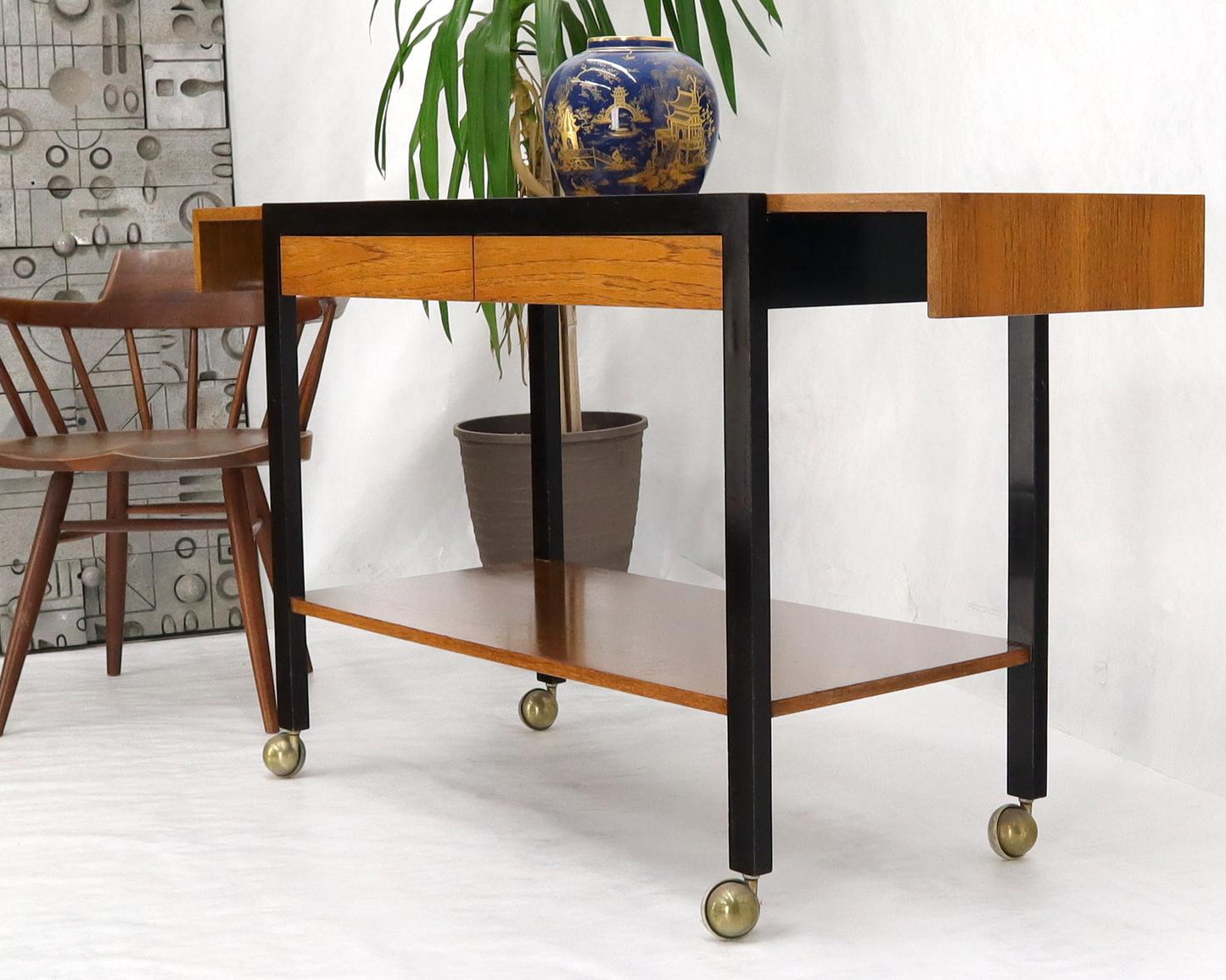 EstablishedLines Harvey Prober Expandable Rolling Serving Two Tier Cart Table Console