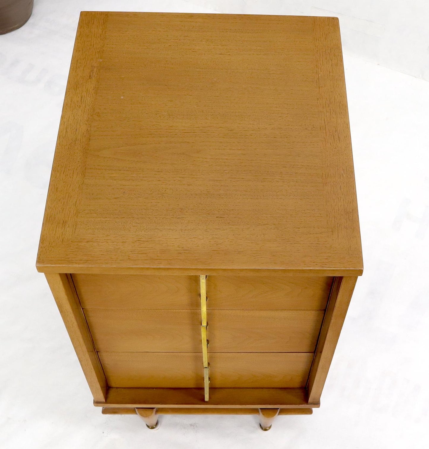 EstablishedLines Light American Walnut Three Drawer End Table Night Stand w/ Brass Hardware Pulls