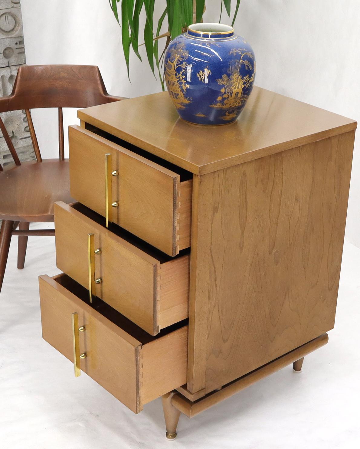 EstablishedLines Light American Walnut Three Drawer End Table Night Stand w/ Brass Hardware Pulls