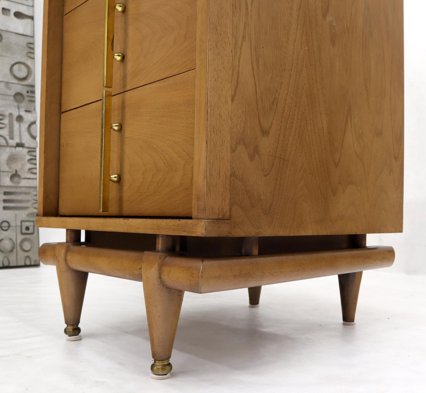 EstablishedLines Light American Walnut Three Drawer End Table Night Stand w/ Brass Hardware Pulls