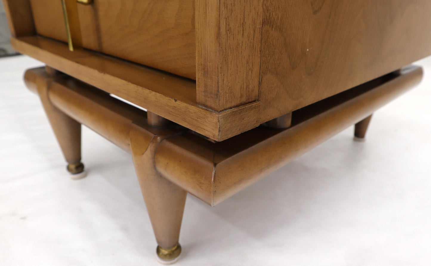 EstablishedLines Light American Walnut Three Drawer End Table Night Stand w/ Brass Hardware Pulls