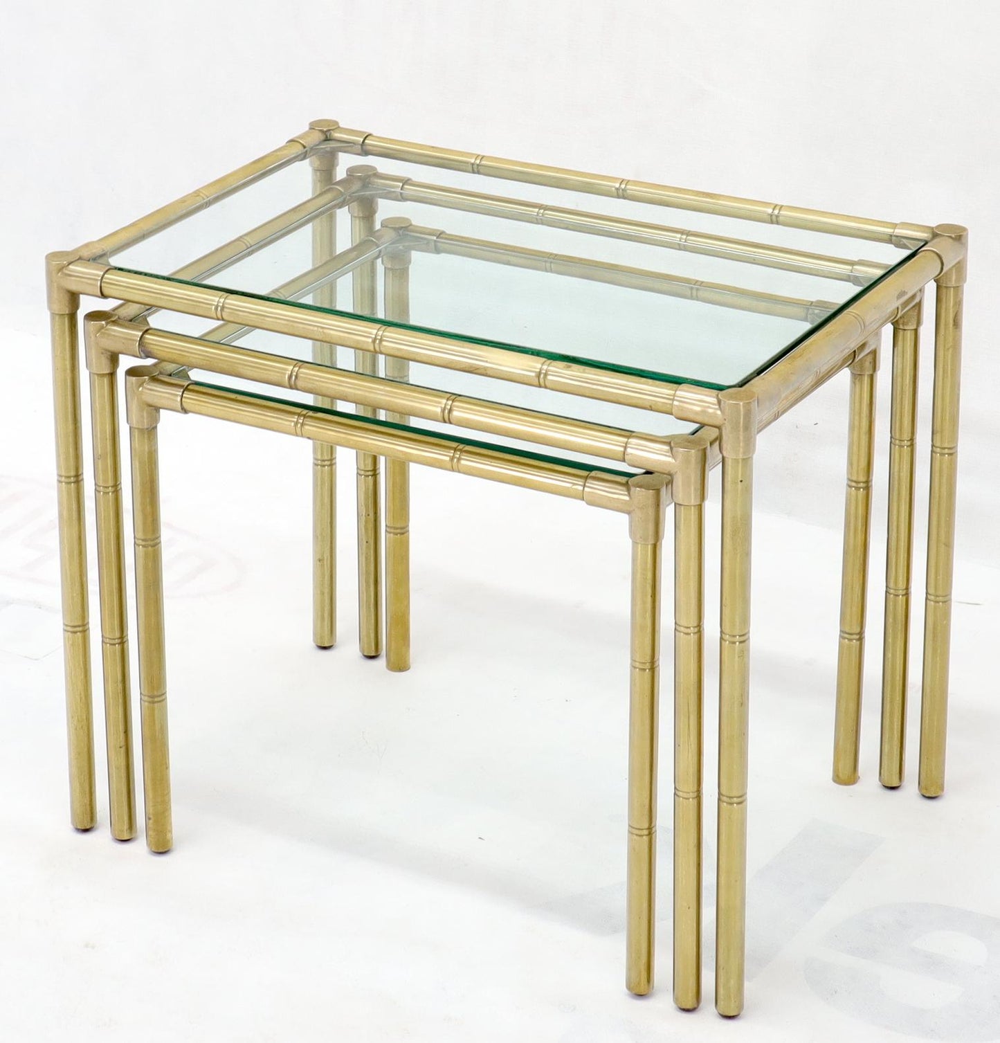 EstablishedLines Quality Solid Brass Faux Bamboo Italian Mid Modern Nesting Tables