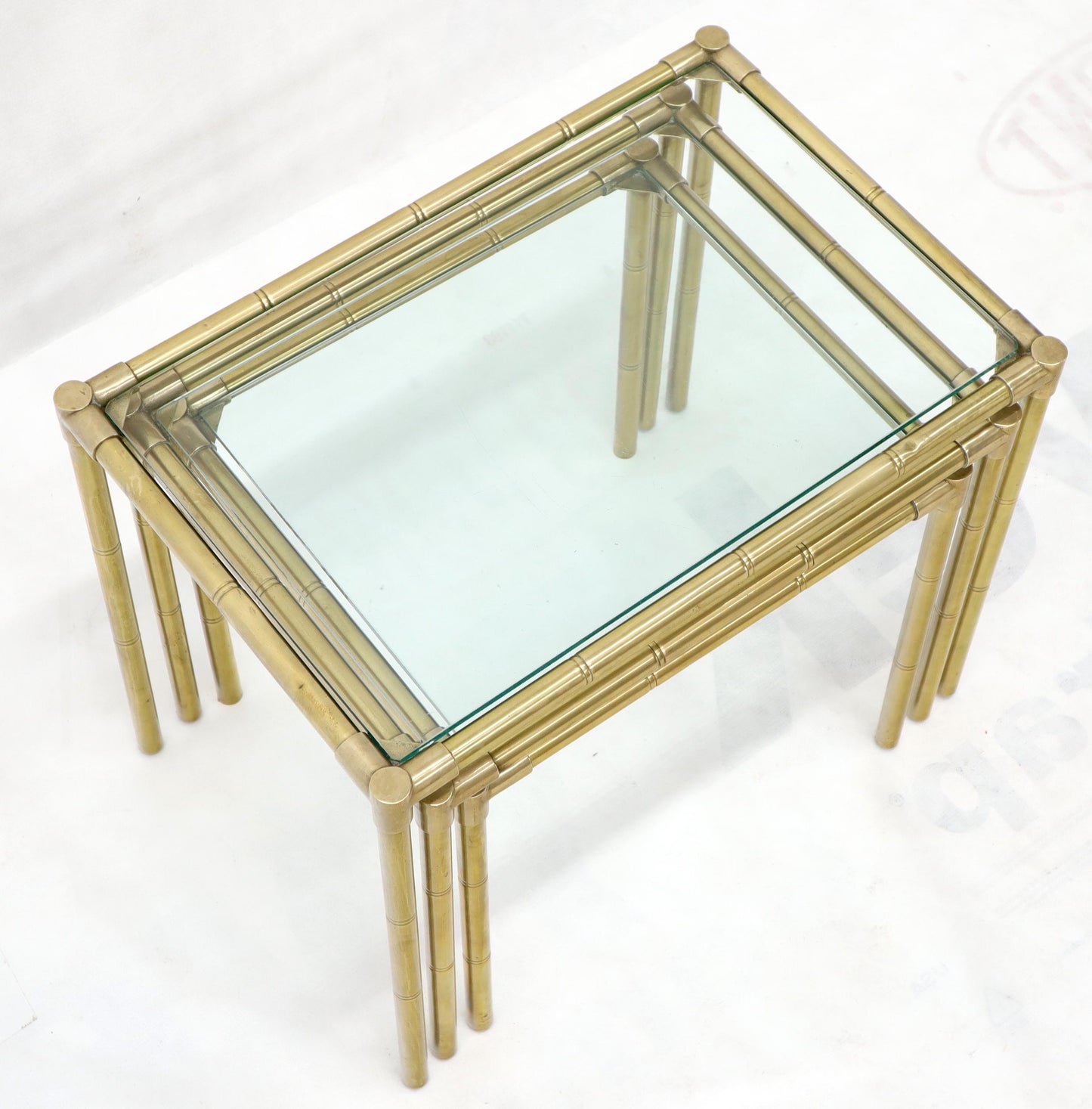 EstablishedLines Quality Solid Brass Faux Bamboo Italian Mid Modern Nesting Tables