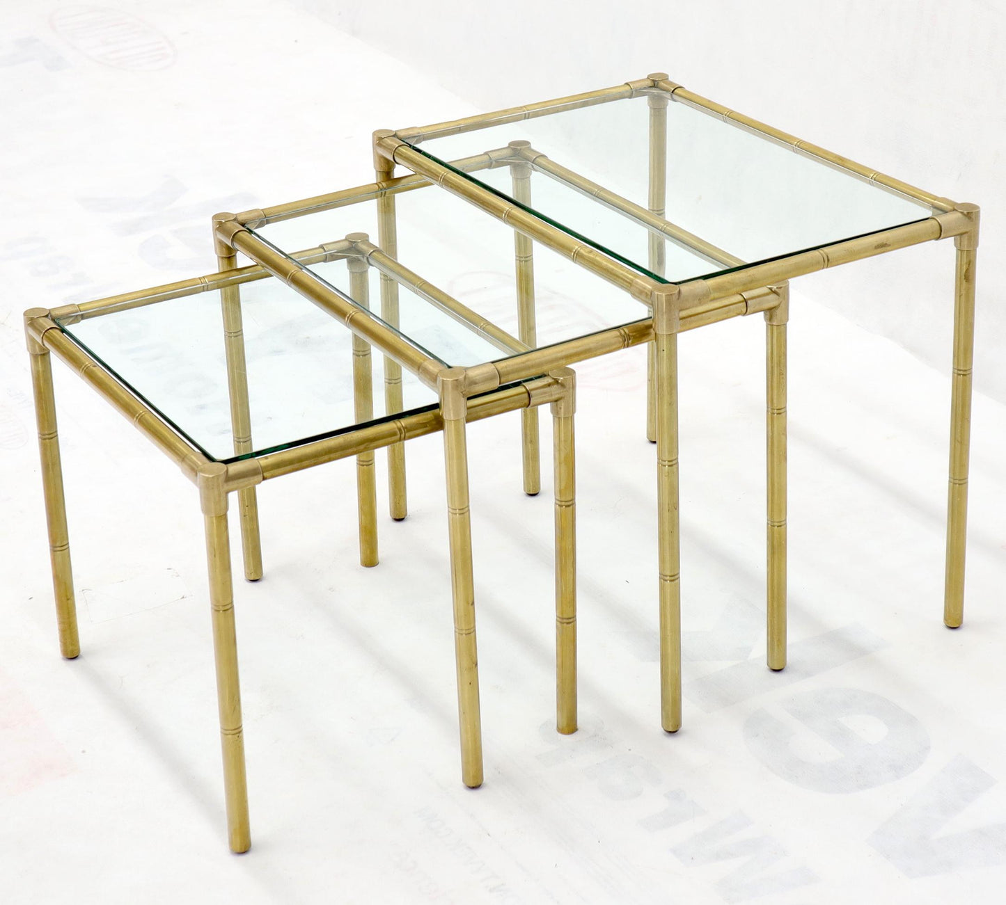 EstablishedLines Quality Solid Brass Faux Bamboo Italian Mid Modern Nesting Tables