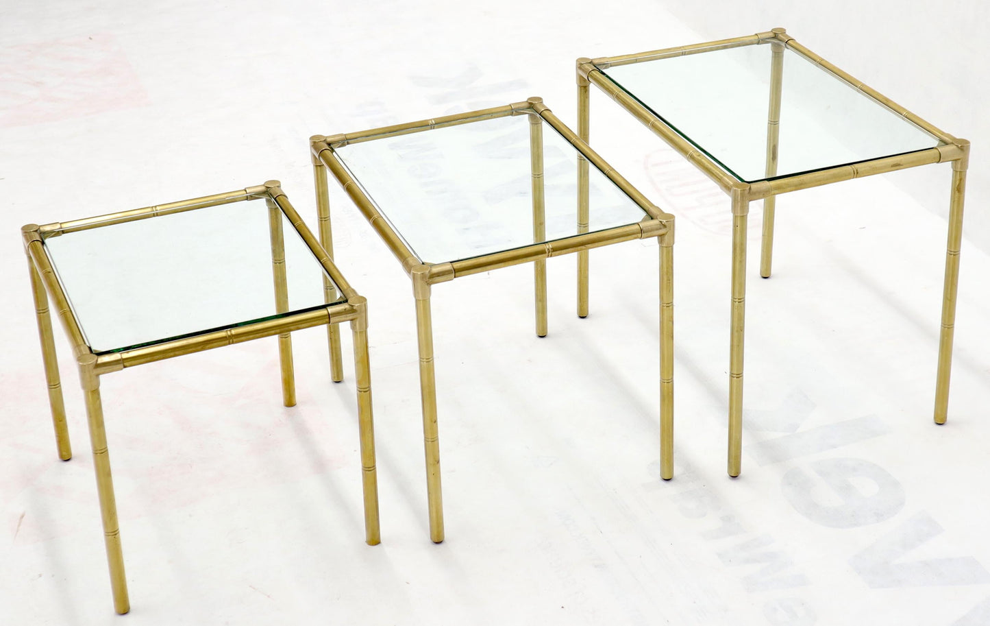 EstablishedLines Quality Solid Brass Faux Bamboo Italian Mid Modern Nesting Tables