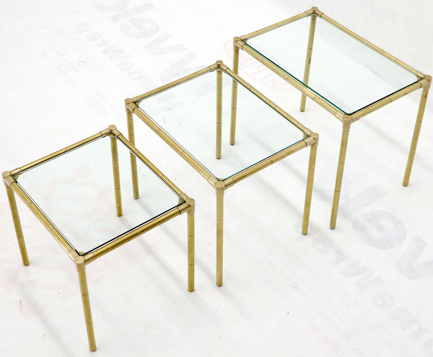 EstablishedLines Quality Solid Brass Faux Bamboo Italian Mid Modern Nesting Tables