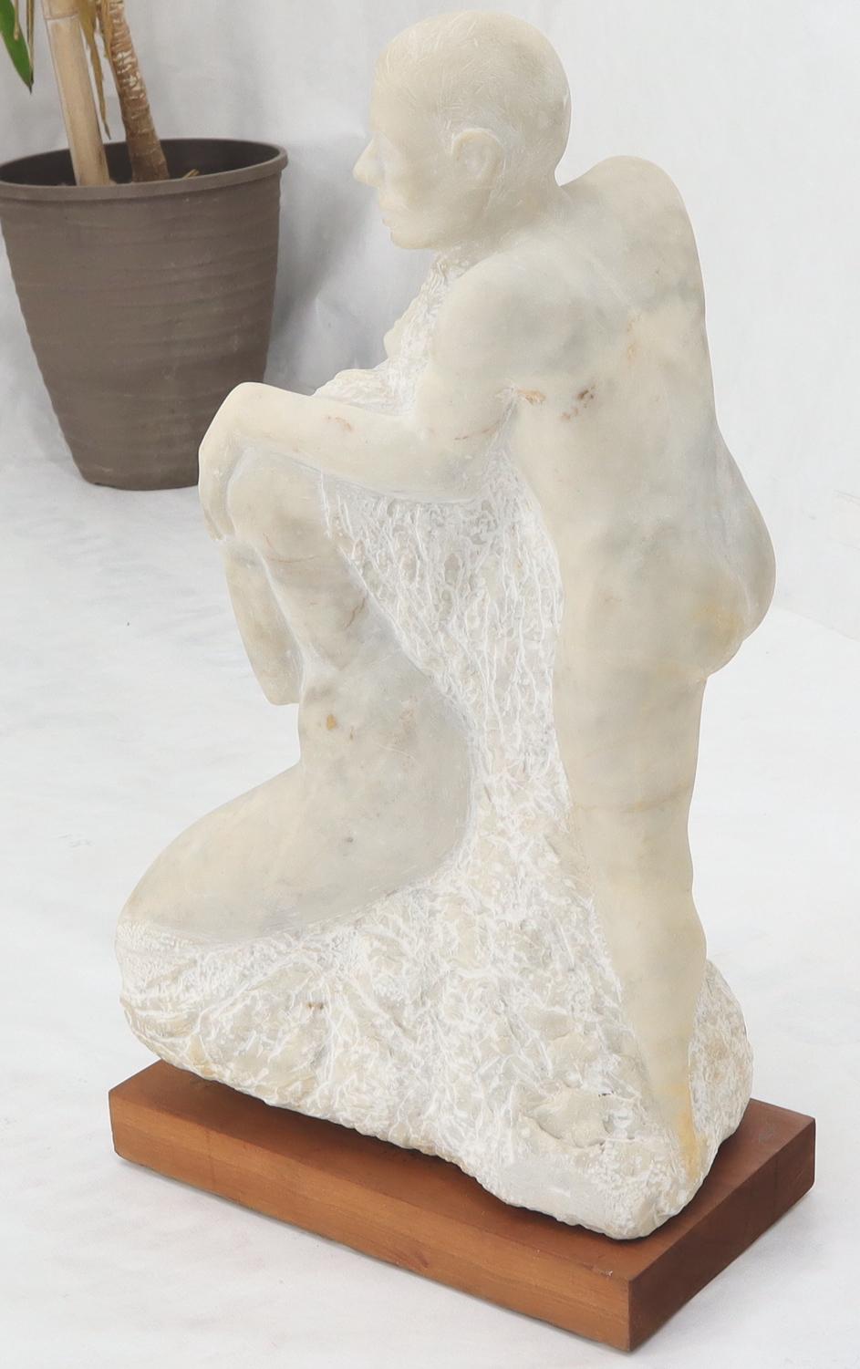 EstablishedLines Mid-Century Modern Carved Marble Sculpture on Walnut Base