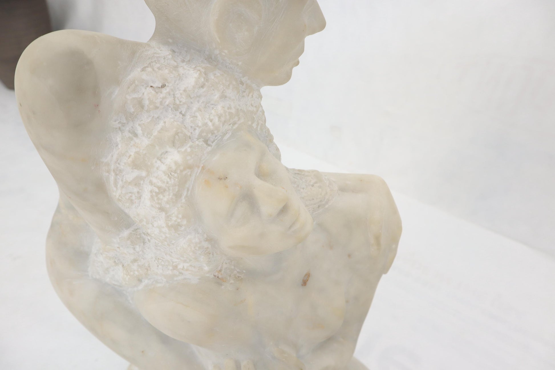 EstablishedLines Mid-Century Modern Carved Marble Sculpture on Walnut Base