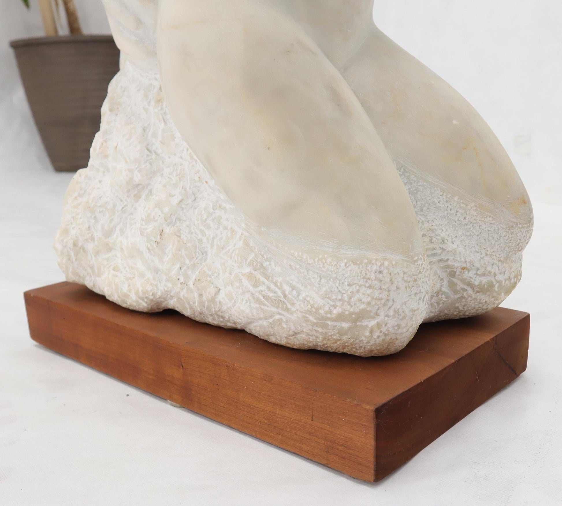 EstablishedLines Mid-Century Modern Carved Marble Sculpture on Walnut Base