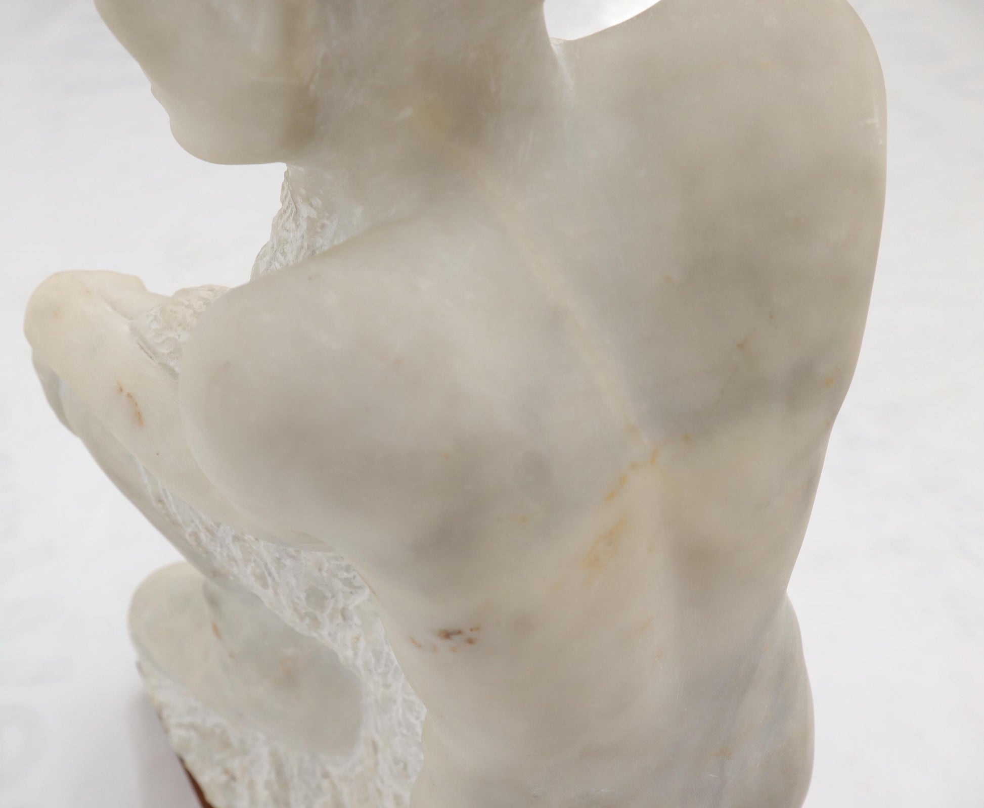 EstablishedLines Mid-Century Modern Carved Marble Sculpture on Walnut Base