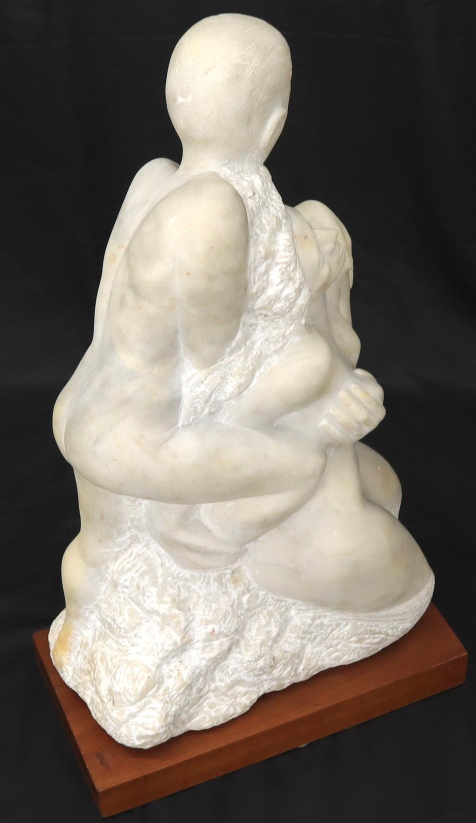 EstablishedLines Mid-Century Modern Carved Marble Sculpture on Walnut Base