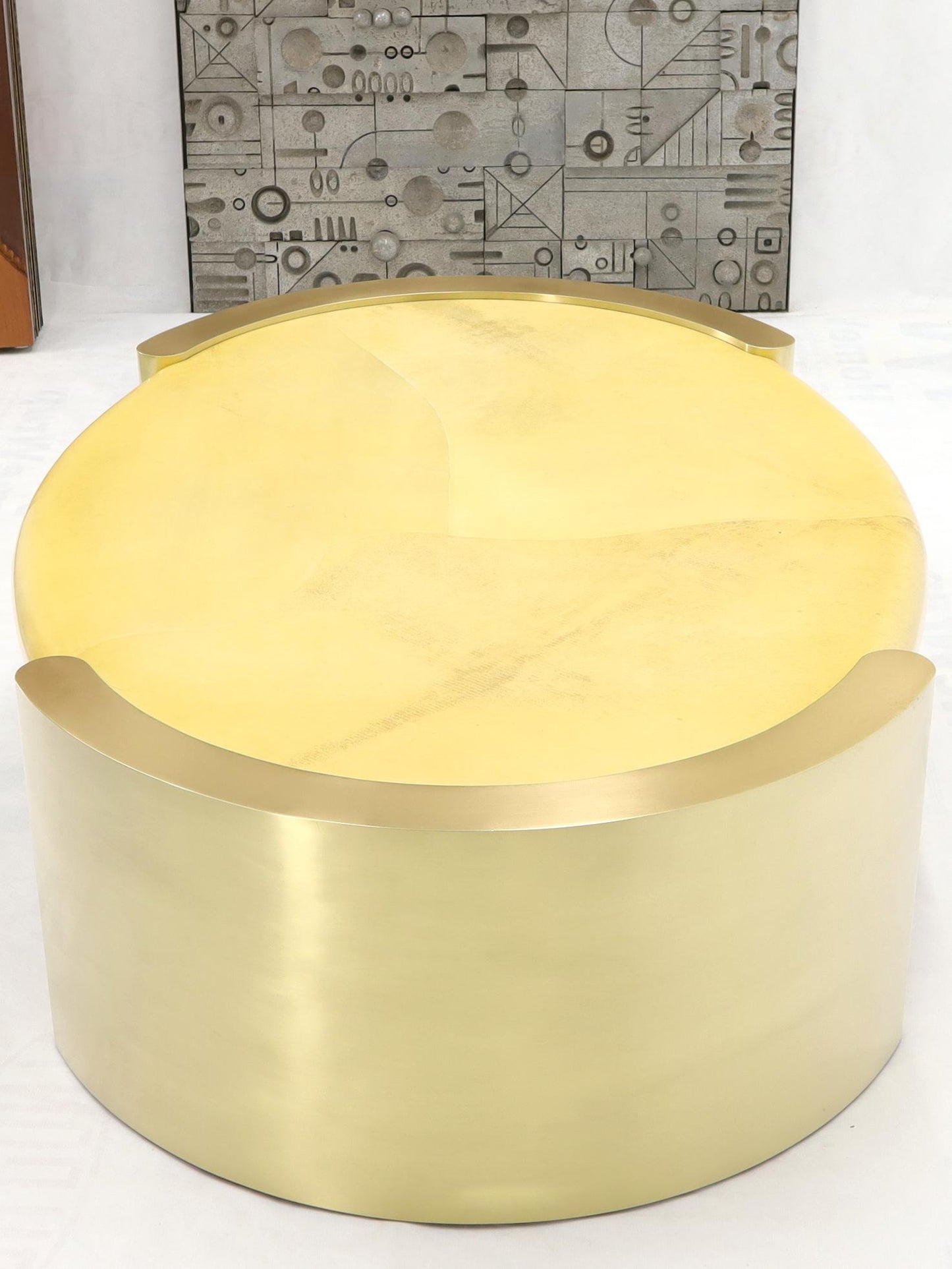 EstablishedLines Forged Rounded Brass Base Oval Goat Skin Top Mid-Century Modern Coffee Table