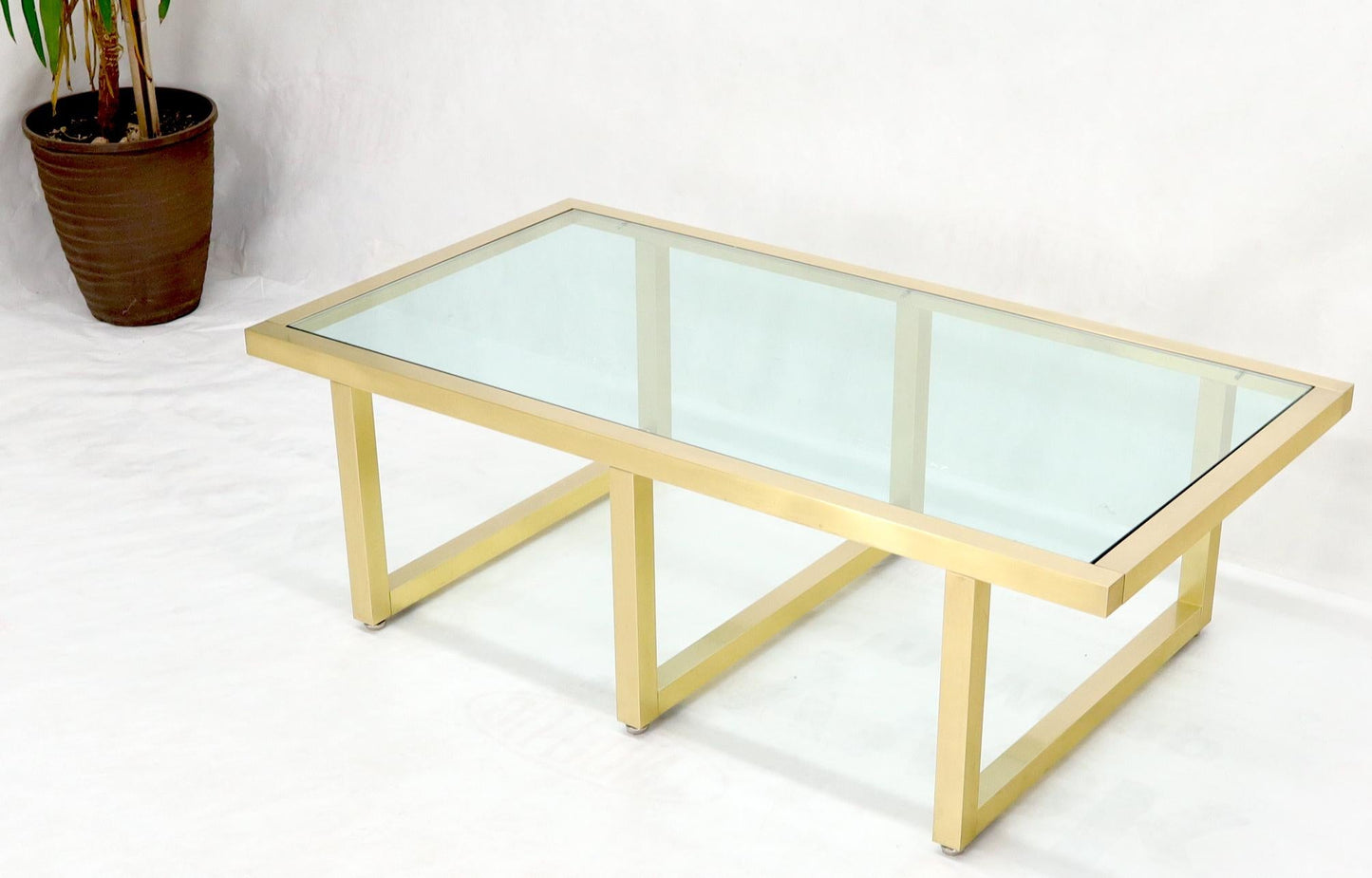 EstablishedLines Brass Frame Shape Base Glass Top Rectangular Coffee Table