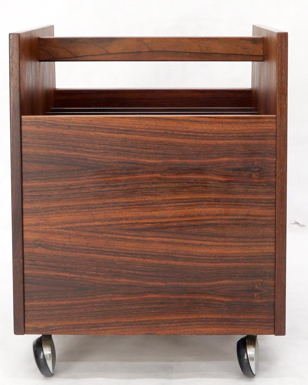 EstablishedLines Danish Mid-Century Modern Rosewood Magazine Rack on Wheels