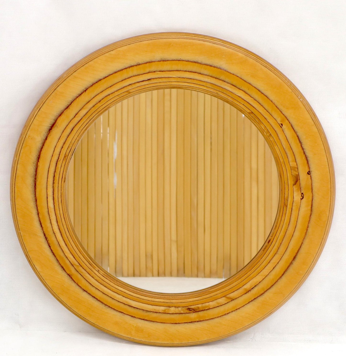 EstablishedLines Round Wooden Studio Made Artist Signed Wall Mirror