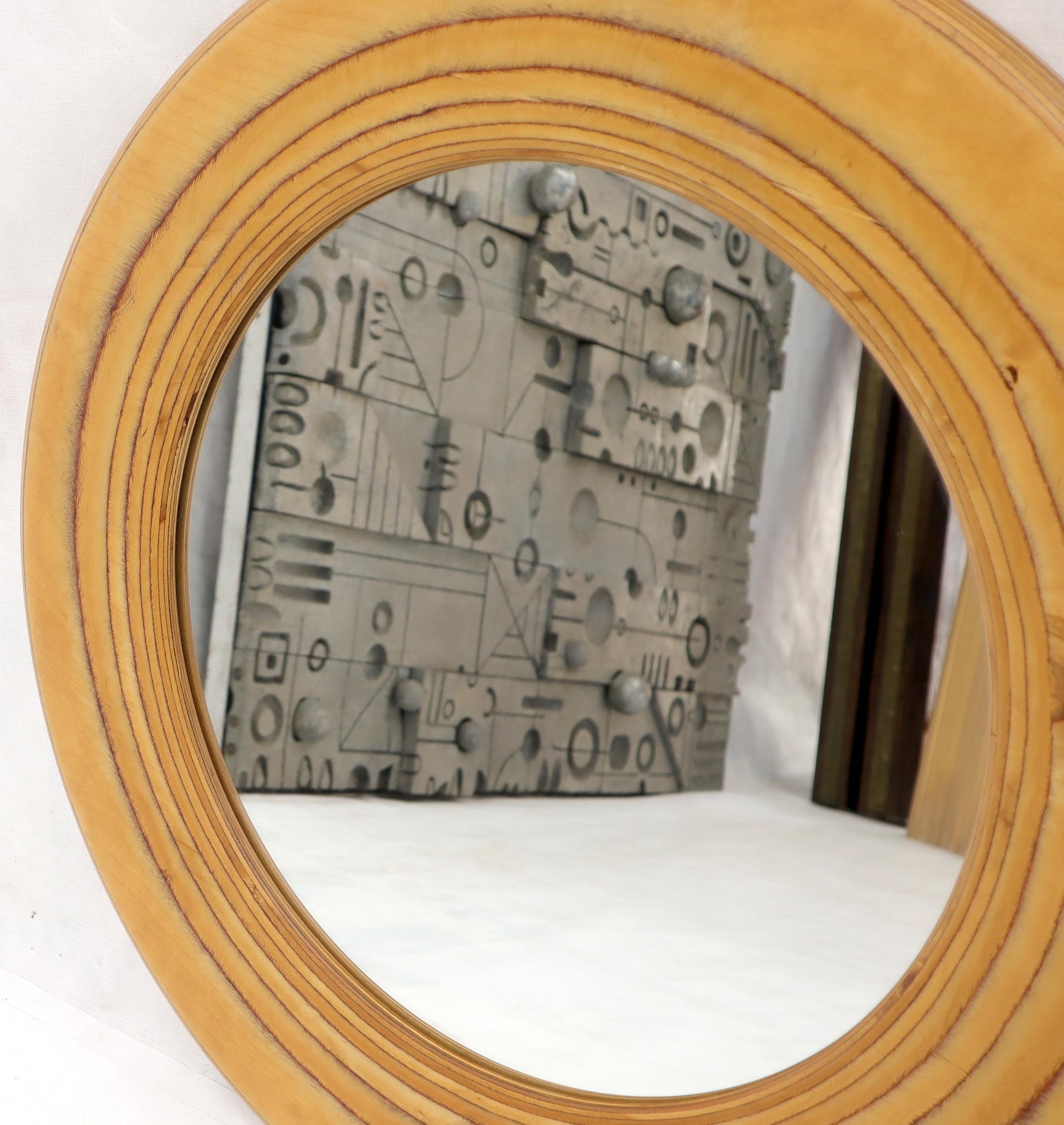EstablishedLines Round Wooden Studio Made Artist Signed Wall Mirror