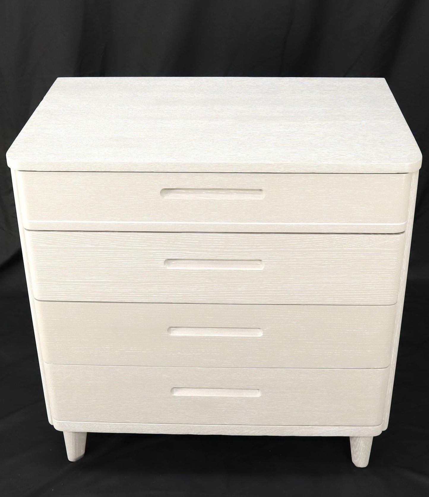 EstablishedLines Pair of Restored Solid Oak Cerused White & Grey Finish 4 Drawers Bachelor Chests