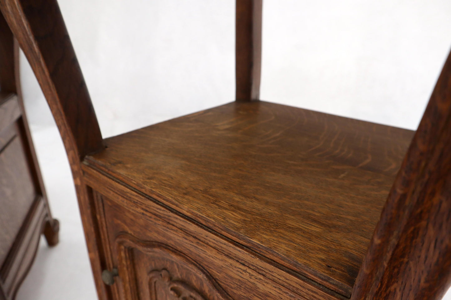 EstablishedLines Pair of carved oak rouge marble tops nightstands end tables