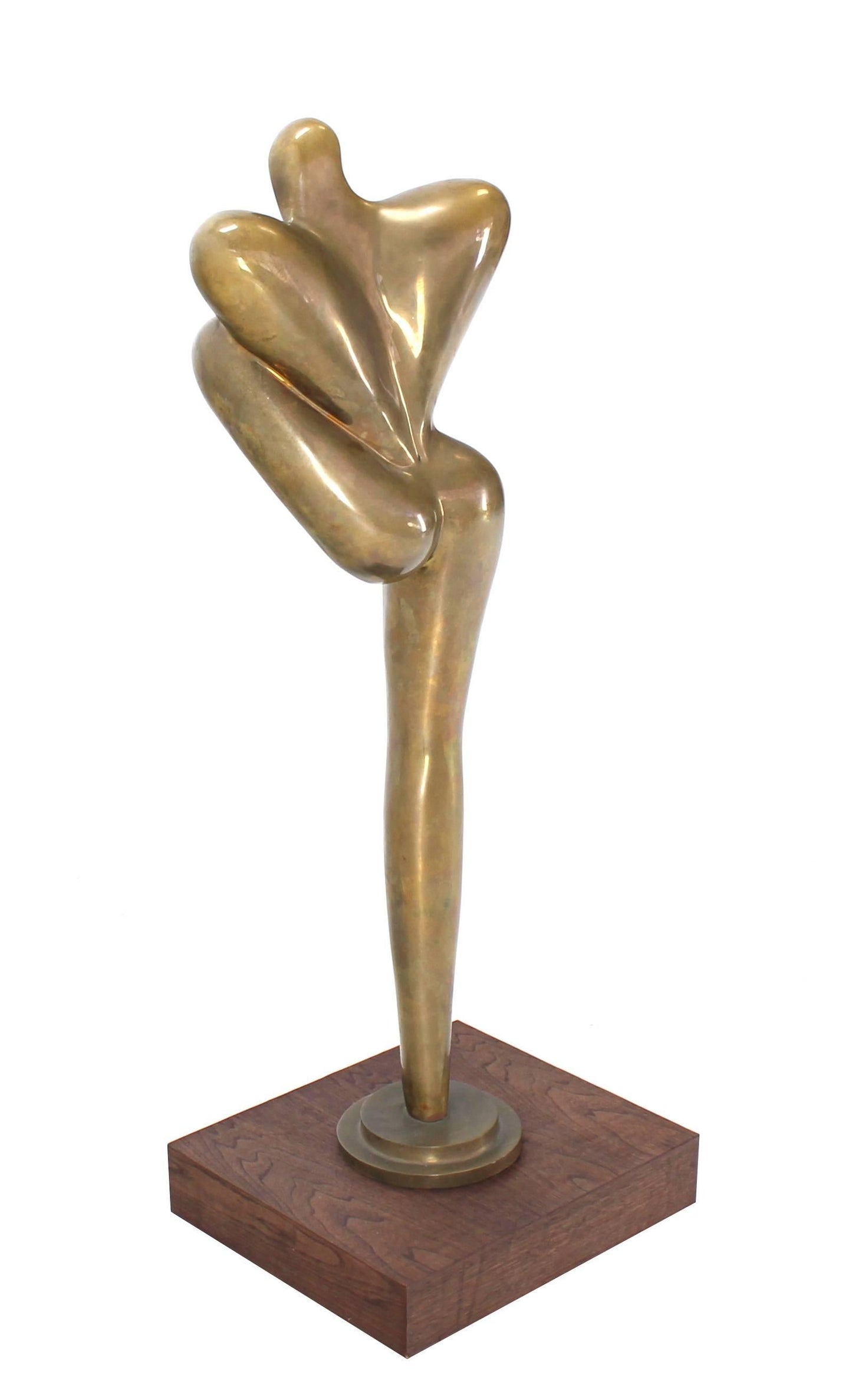 43"H Large Mid Century Modern Nude Bronze Abstract Dancer Sculpture Walnut Base