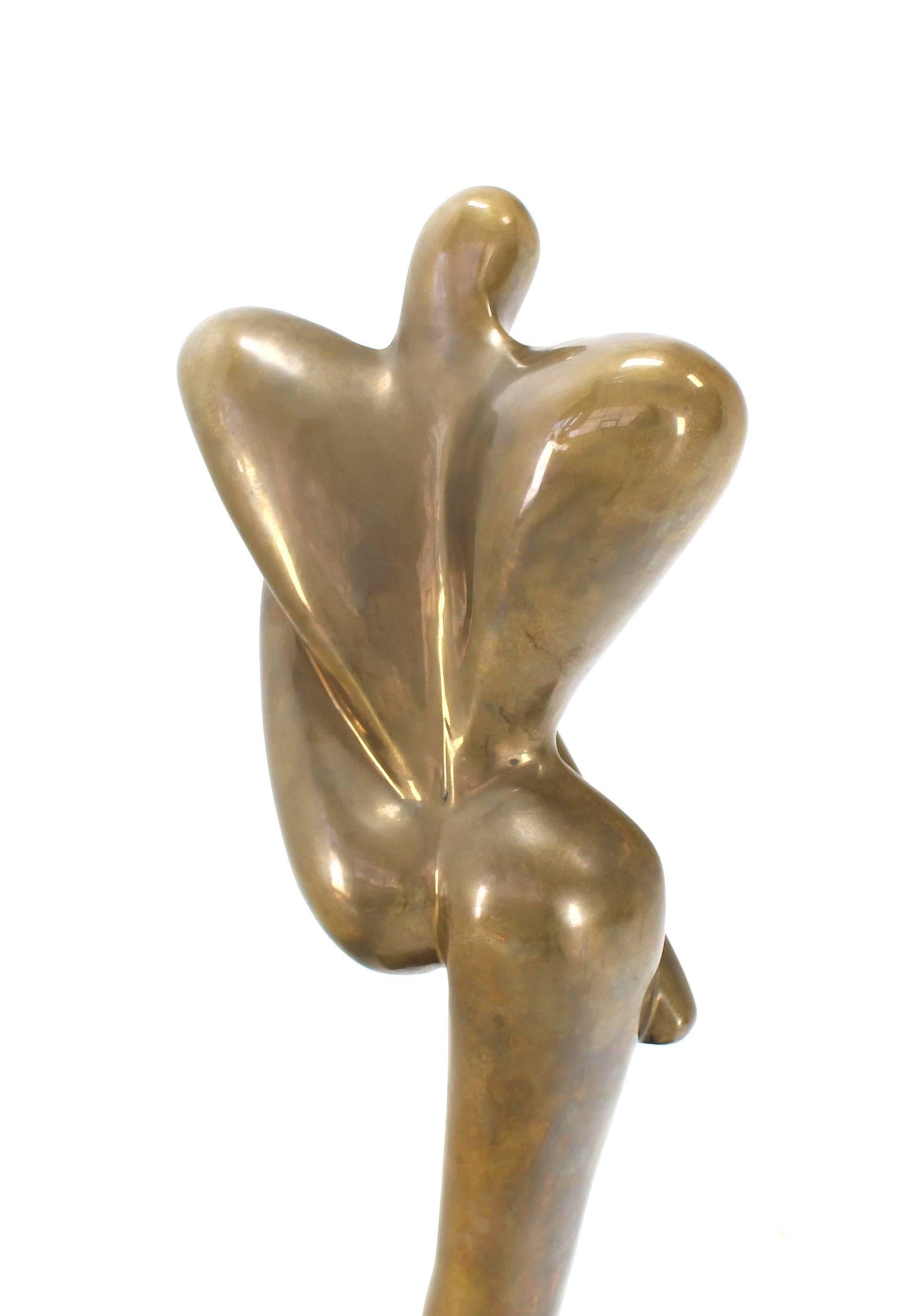 43"H Large Mid Century Modern Nude Bronze Abstract Dancer Sculpture Walnut Base