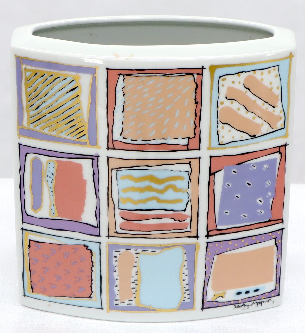 EstablishedLines 20th Century German White Porcelain Square Vase Painted Rosenthal Studio-Linie