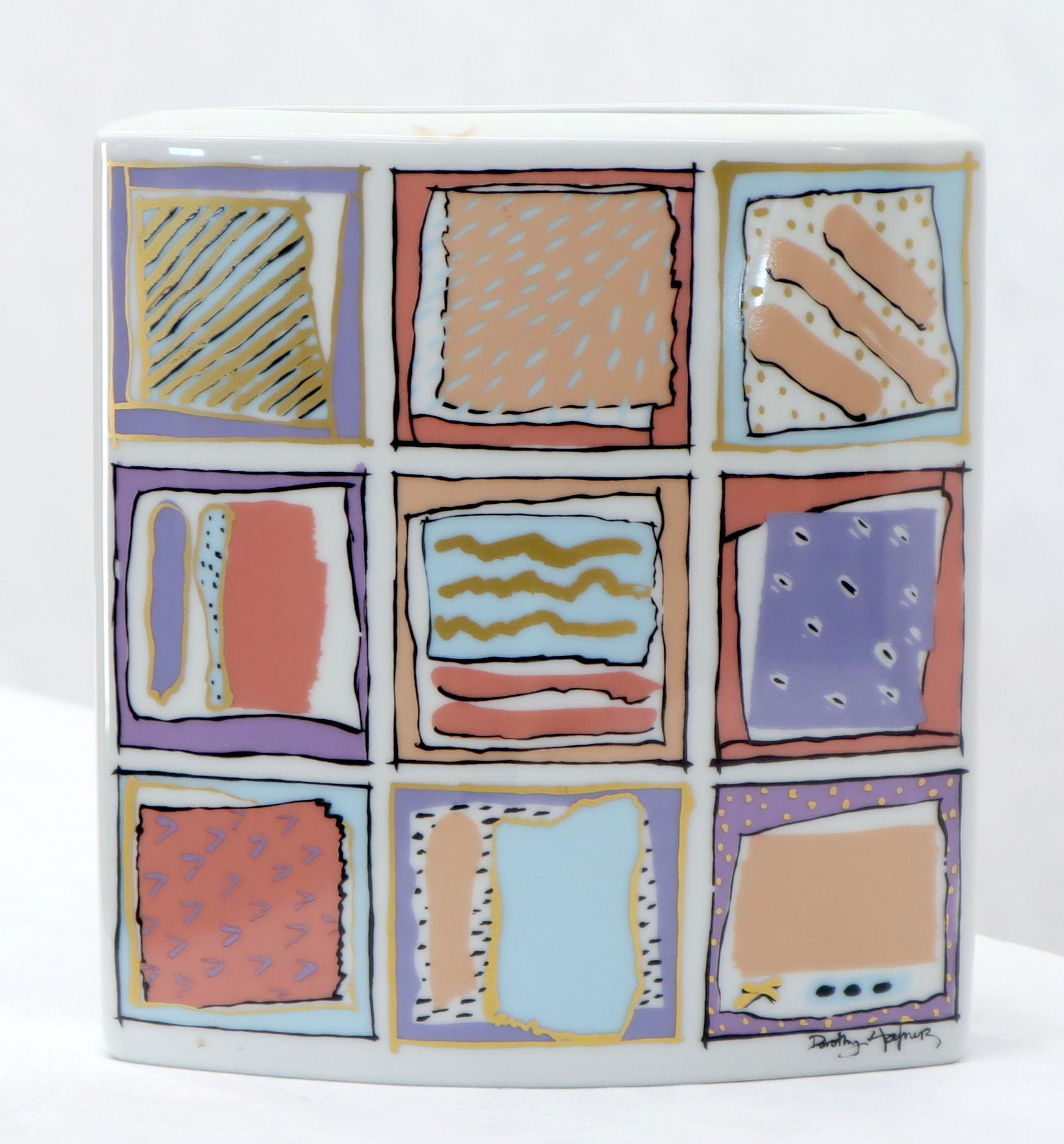 EstablishedLines 20th Century German White Porcelain Square Vase Painted Rosenthal Studio-Linie