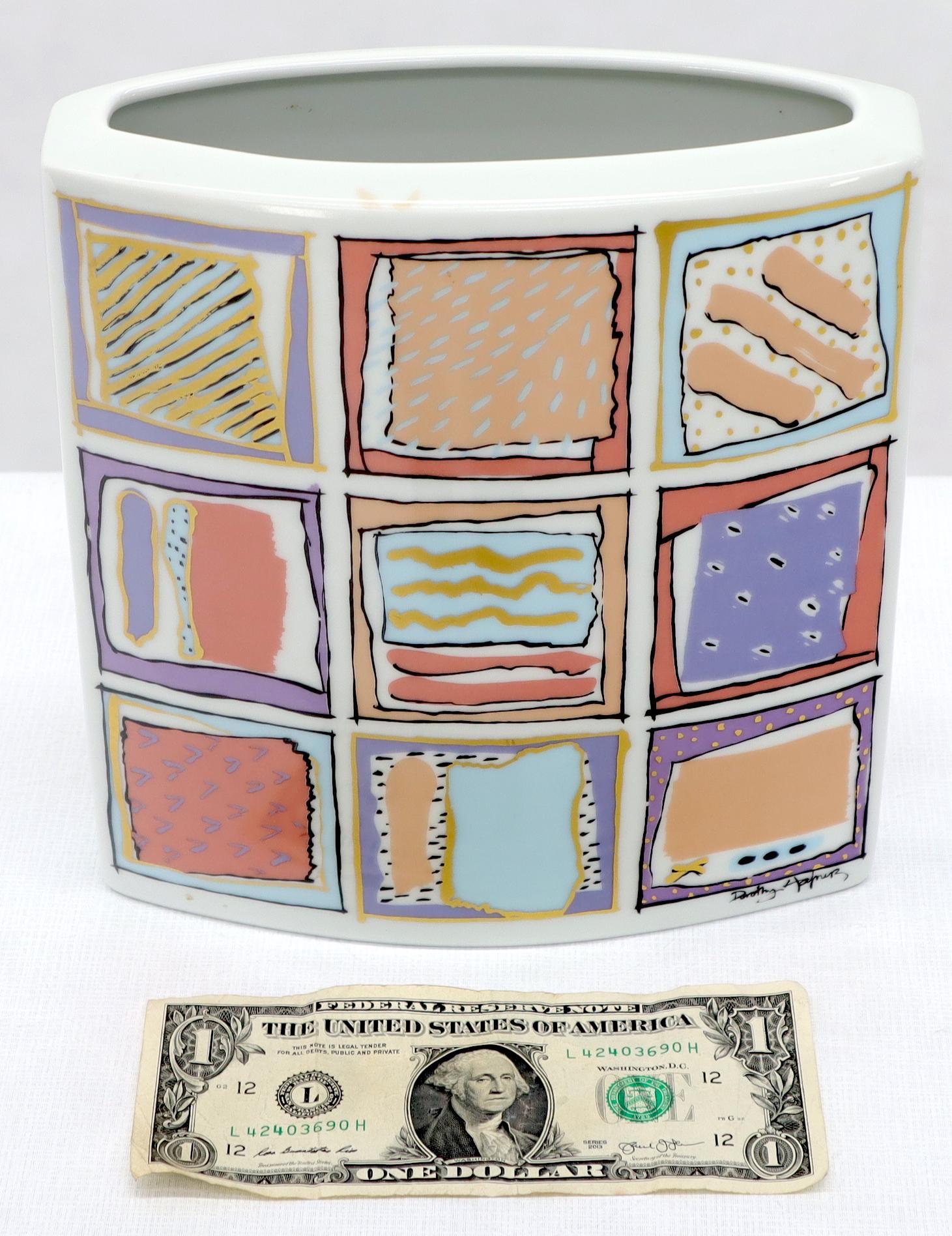 EstablishedLines 20th Century German White Porcelain Square Vase Painted Rosenthal Studio-Linie