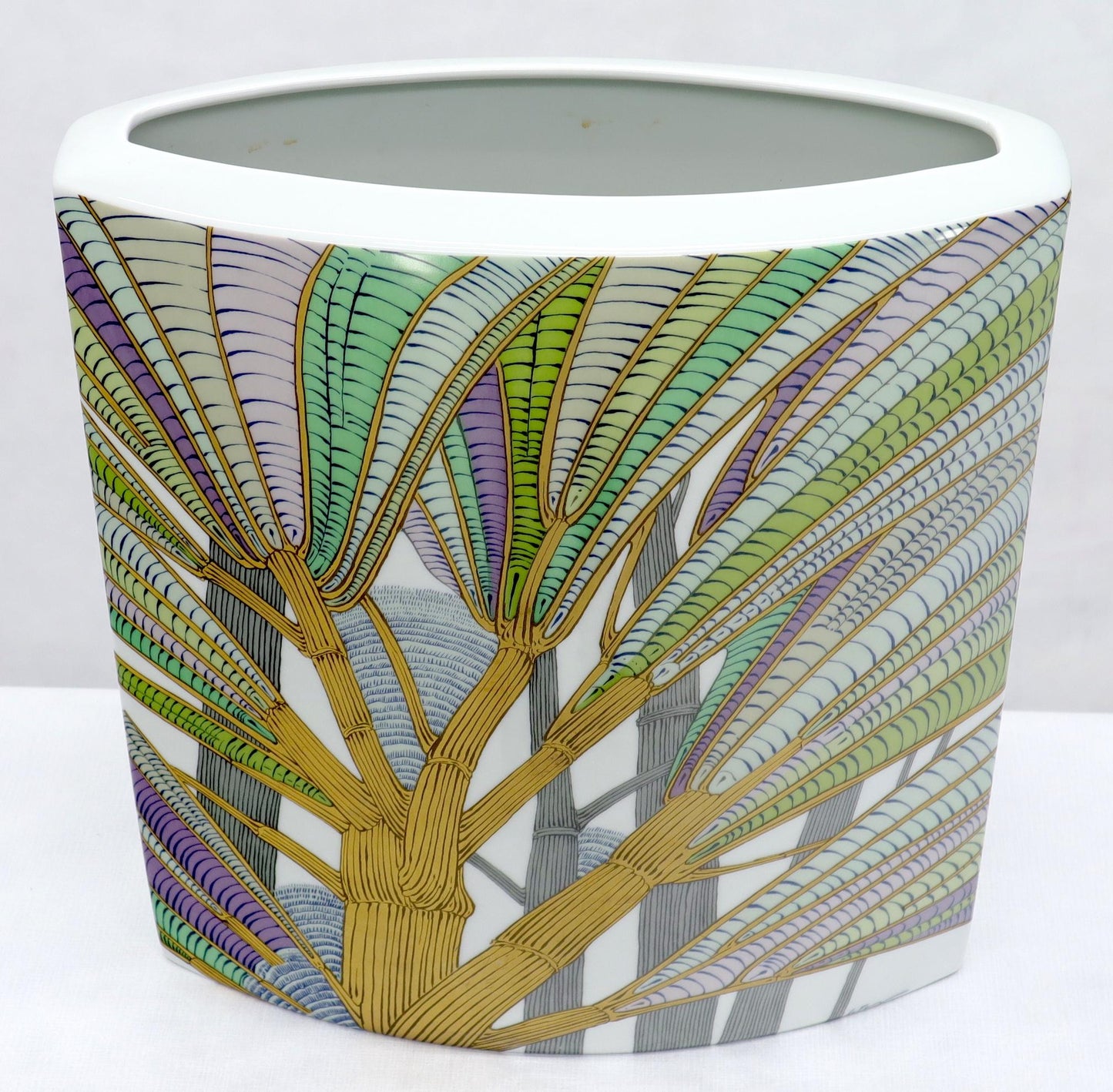 EstablishedLines Large Square Boat Shape Artist Decorated & Signed Vase by Rosenthal, Germany