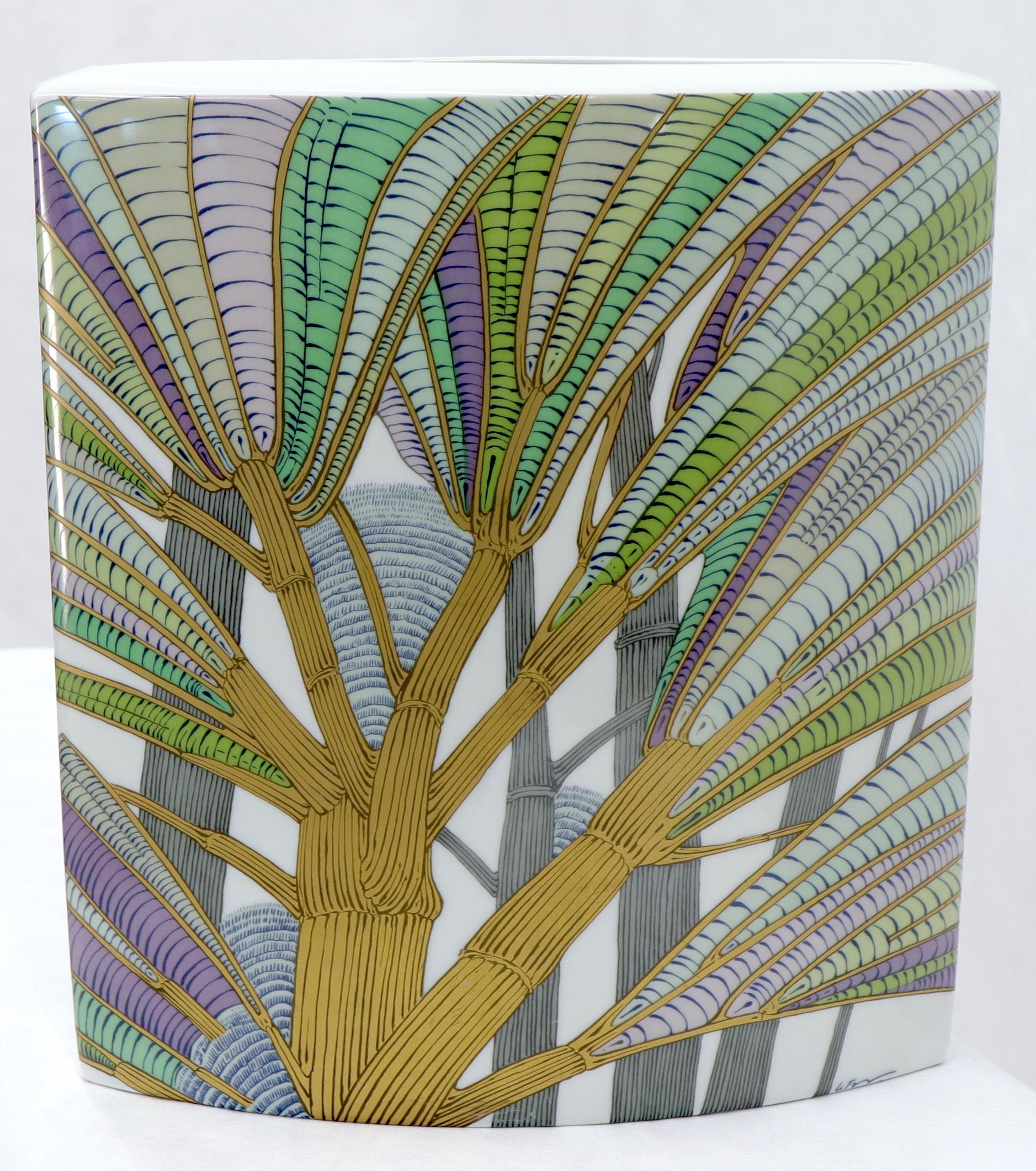 EstablishedLines Large Square Boat Shape Artist Decorated & Signed Vase by Rosenthal, Germany