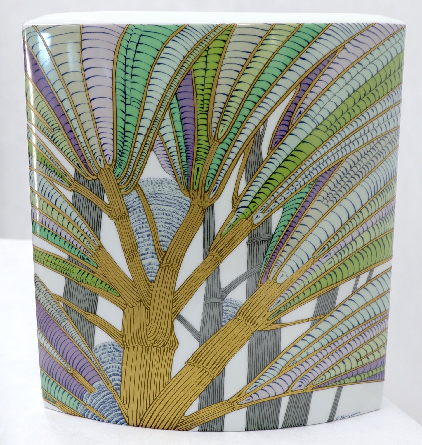 EstablishedLines Large Square Boat Shape Artist Decorated & Signed Vase by Rosenthal, Germany