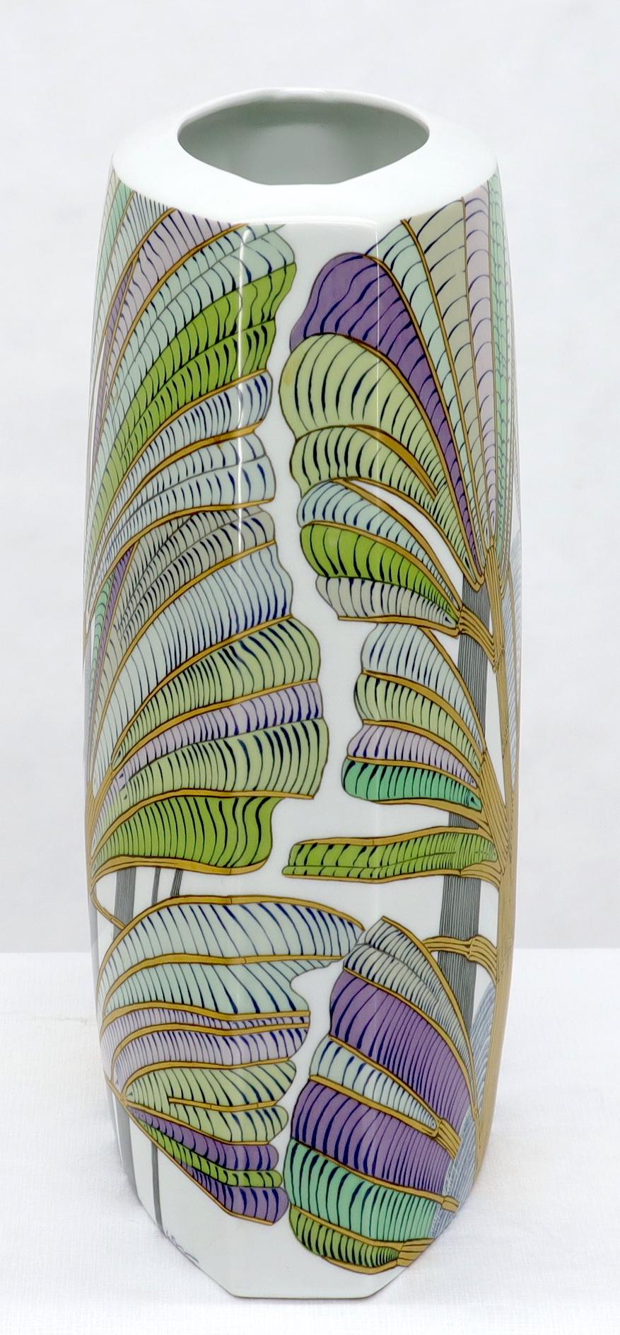 EstablishedLines Large Square Boat Shape Artist Decorated & Signed Vase by Rosenthal, Germany